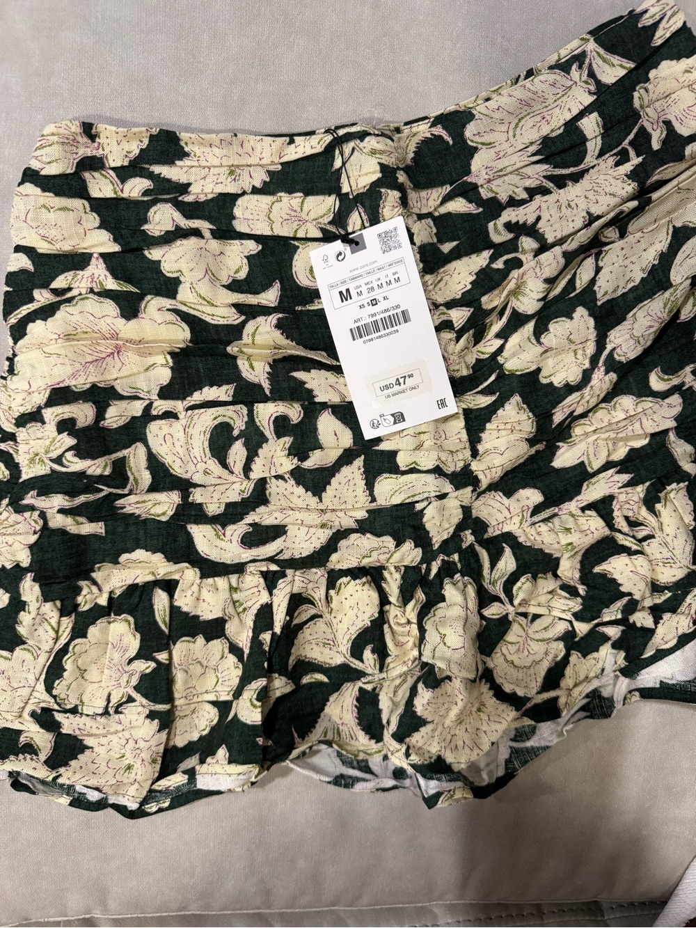 Zara Floral Ruffle Mini Skirt - Green & Cream